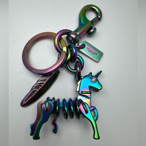 Coach Metal Unicorn Keychain Bag Charm Oil Slick Aurora Rainbow Japan